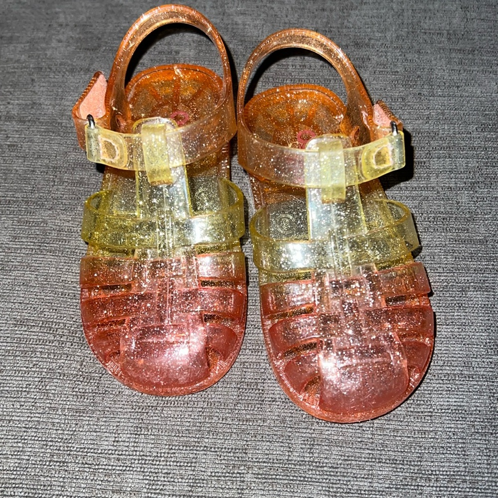 Toddler girl jellies orange and yellow sparkle